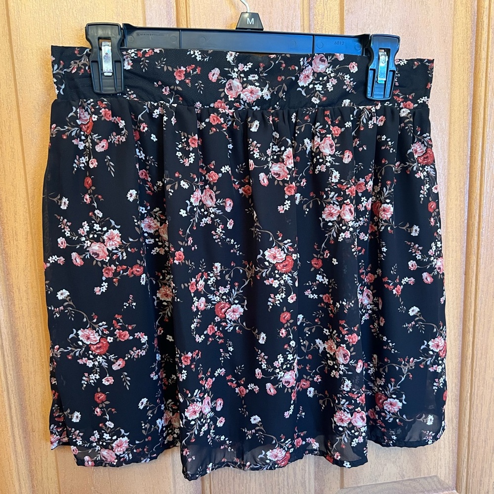living doll Black Floral Circle Skirt with Pink Roses